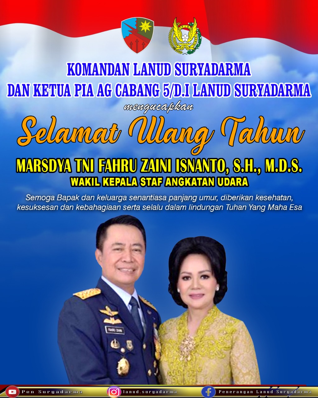 Selamat Ulang Tahun Marsdya TNI Fahru Zaini Isnanto, S.H., M.D.S Wakil Kepala Staf Angkatan Udara