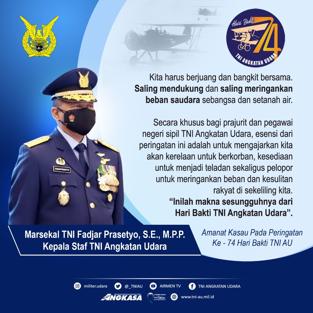 Amanat Kasau pada Peringatan ke-74 Hari Bakti TNI Angkatan Udara