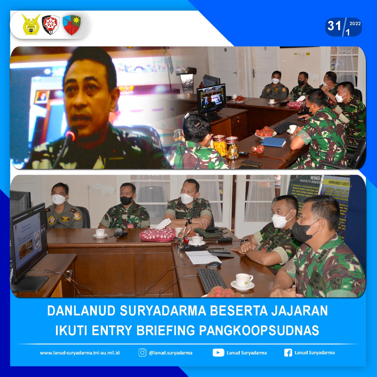 Komandan Lanud Suryadarma Beserta Jajaran Ikuti Entry Briefing Pangkoopsudnas Secara Virtual