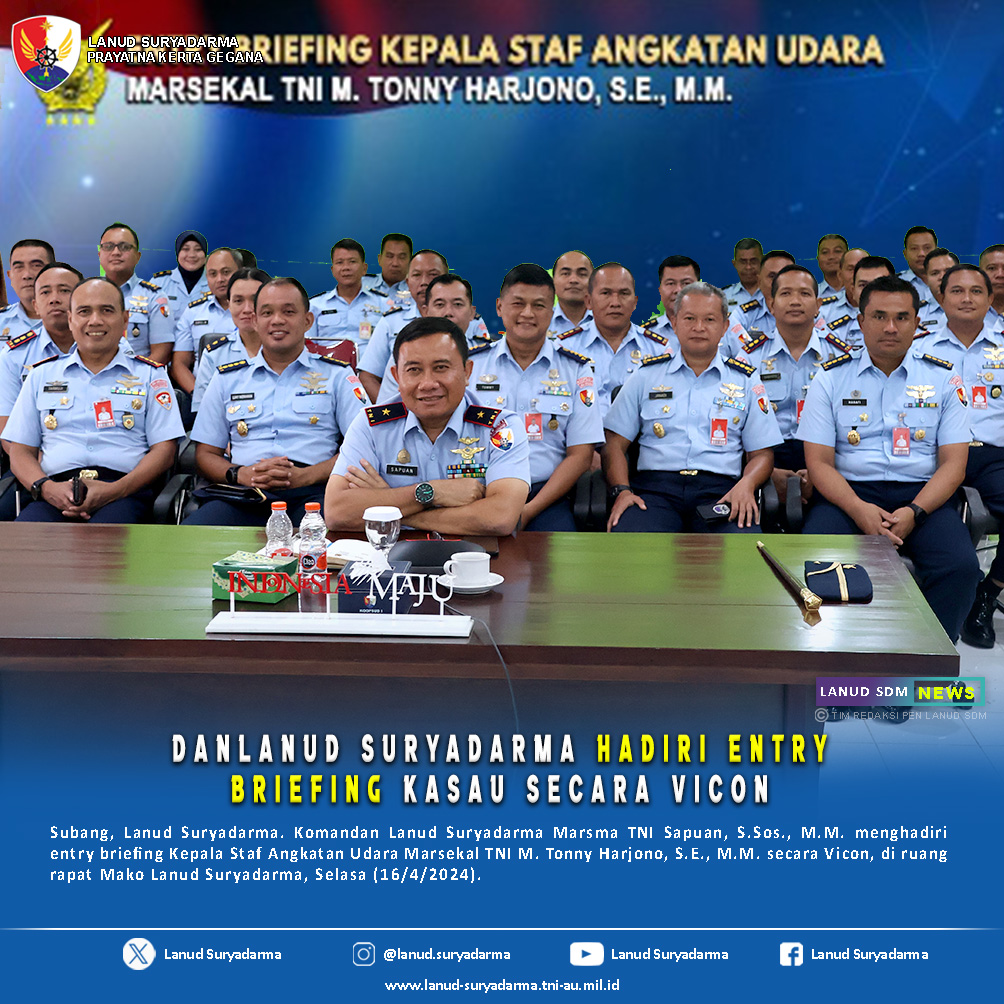 Danlanud Suryadarma Hadiri Entry Briefing Kasau Secara Vicon